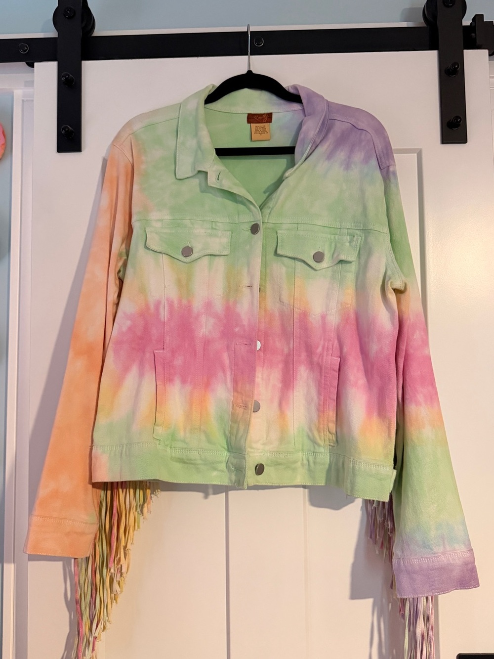 Scully Pastel Tie-Dye Fringe Denim Jacket - Pink, Green, Purple, Orange, Yellow